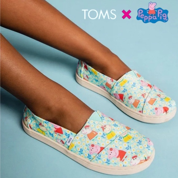 Toms Other - TOMS X Peppa Pig Classic Slip-On Flats Kid’s Shoes Size 4 Pink Blue No Laces